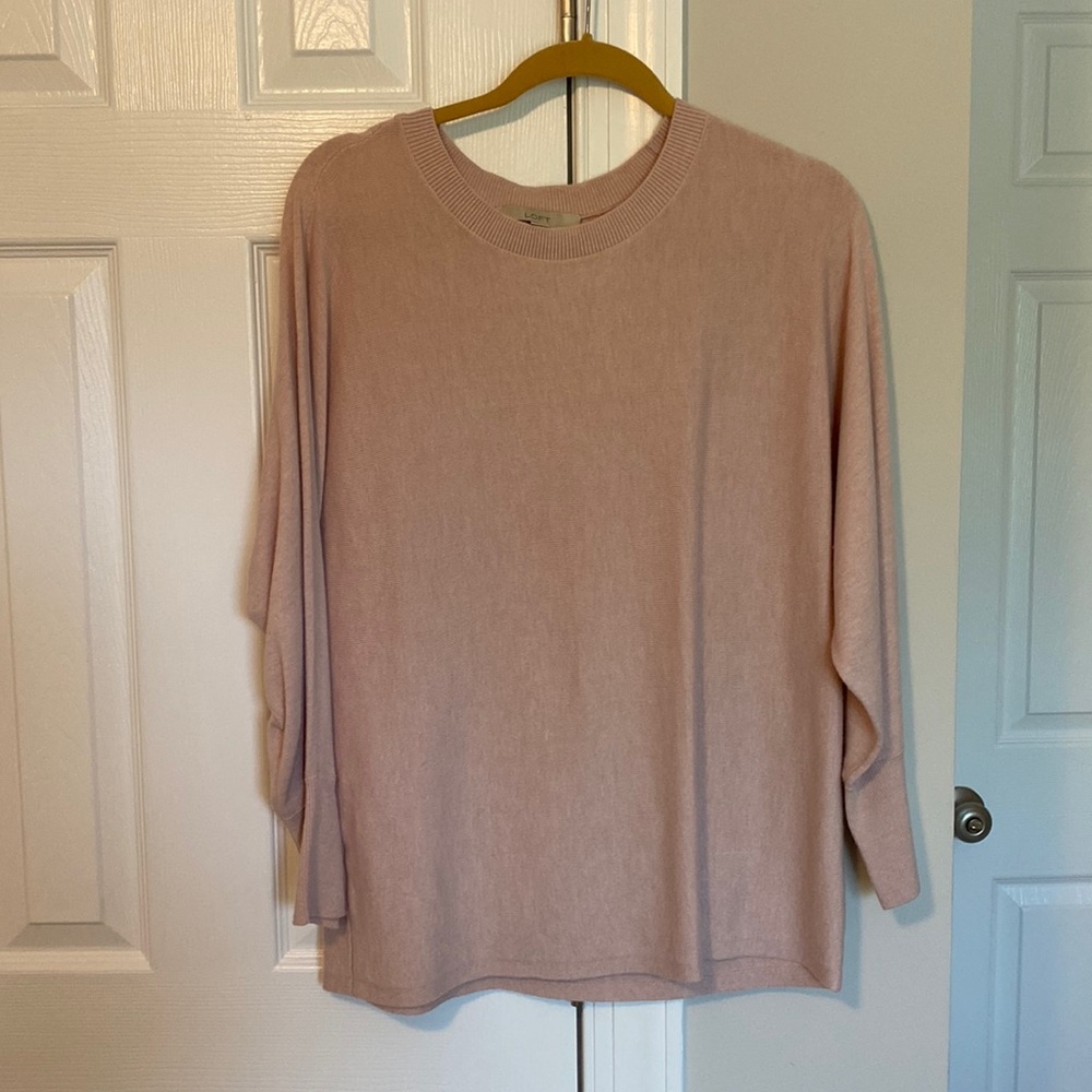 LOFT Oversized Blush Pink Ribbed Trim Dolman Sleeve Sweater Size S